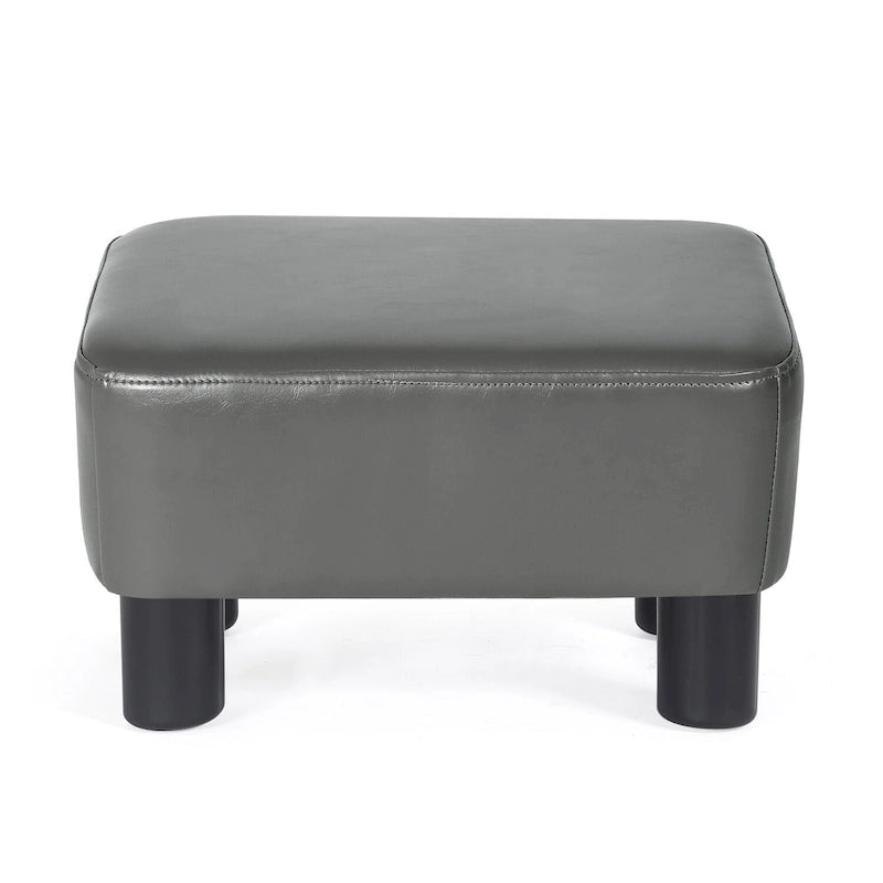 Repose-pieds rectangulaire en cuir PU, gris/gris foncé/marron, pieds en bois, 1 place