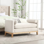 Banc de chambre rembourré en bouclette, ivoire/caramel/vert/bleu marine/gris/noir, pieds en bois, 2 places