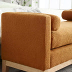 Banc de chambre rembourré en bouclette, ivoire/caramel/vert/bleu marine/gris/noir, pieds en bois, 2 places