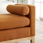 Banc de chambre rembourré en bouclette, ivoire/caramel/vert/bleu marine/gris/noir, pieds en bois, 2 places