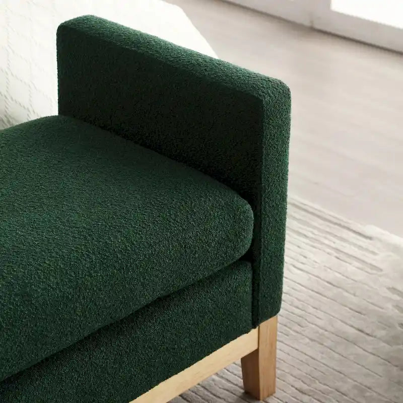 Banc de chambre rembourré en bouclette, ivoire/caramel/vert/bleu marine/gris/noir, pieds en bois, 2 places