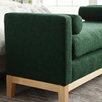 Banc de chambre rembourré en bouclette, ivoire/caramel/vert/bleu marine/gris/noir, pieds en bois, 2 places