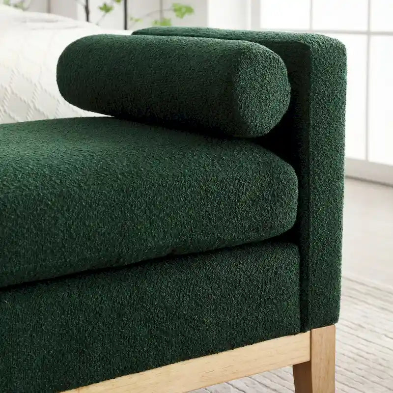 Banc de chambre rembourré en bouclette, ivoire/caramel/vert/bleu marine/gris/noir, pieds en bois, 2 places