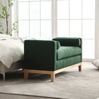 Banc de chambre rembourré en bouclette, ivoire/caramel/vert/bleu marine/gris/noir, pieds en bois, 2 places
