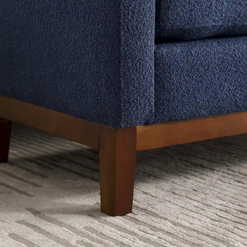 Banc de chambre rembourré en bouclette, ivoire/caramel/vert/bleu marine/gris/noir, pieds en bois, 2 places