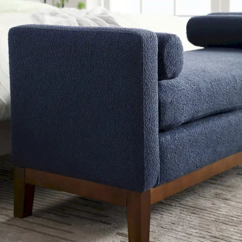 Banc de chambre rembourré en bouclette, ivoire/caramel/vert/bleu marine/gris/noir, pieds en bois, 2 places