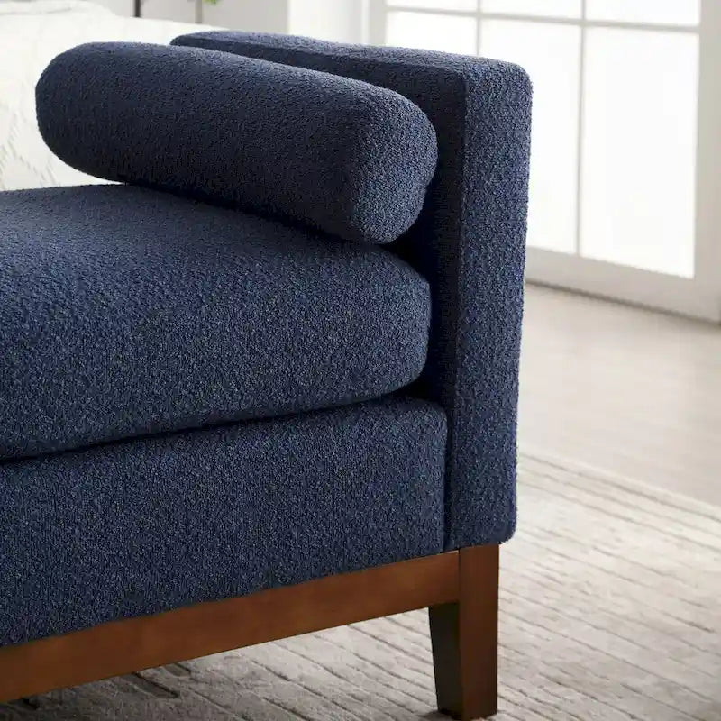 Banc de chambre rembourré en bouclette, ivoire/caramel/vert/bleu marine/gris/noir, pieds en bois, 2 places