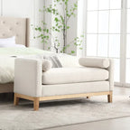 Banc de chambre rembourré en bouclette, ivoire/caramel/vert/bleu marine/gris/noir, pieds en bois, 2 places
