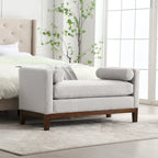 Banc de chambre rembourré en bouclette, ivoire/caramel/vert/bleu marine/gris/noir, pieds en bois, 2 places