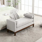 Banc de chambre rembourré en bouclette, ivoire/caramel/vert/bleu marine/gris/noir, pieds en bois, 2 places