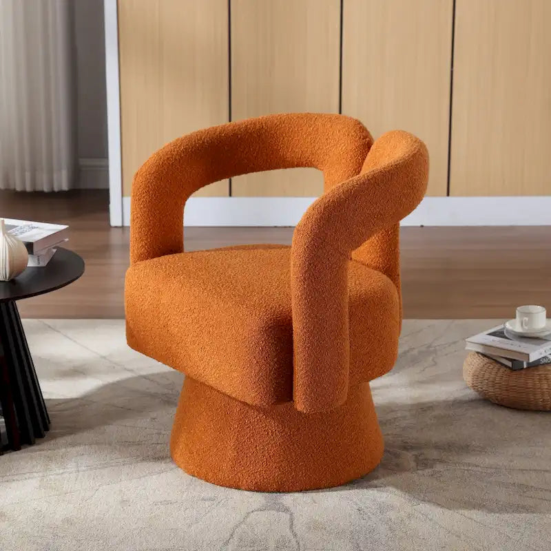 Fauteuil d'appoint pivotant à 360° en tissu bouclette, piètement en bois dur, assemblage en 15 minutes, 6 couleurs
