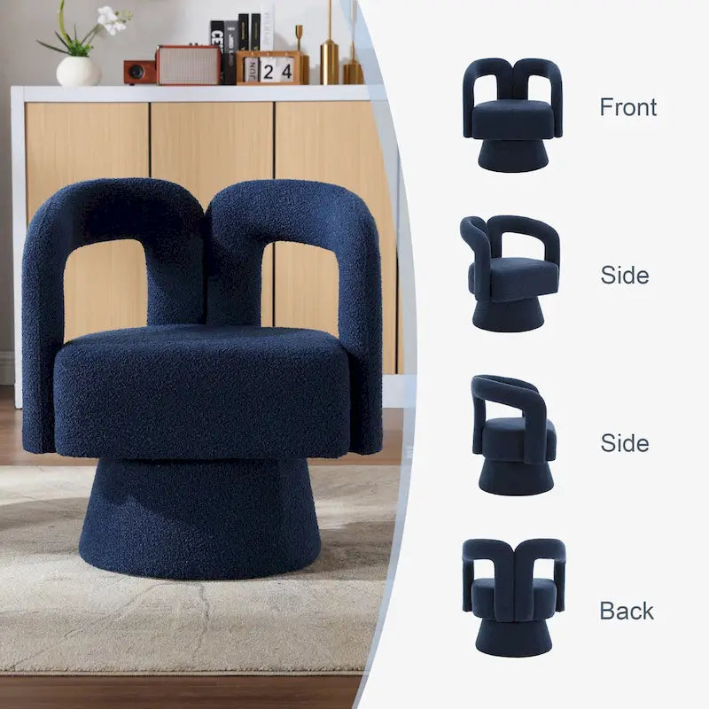 Fauteuil d'appoint pivotant à 360° en tissu bouclette, piètement en bois dur, assemblage en 15 minutes, 6 couleurs