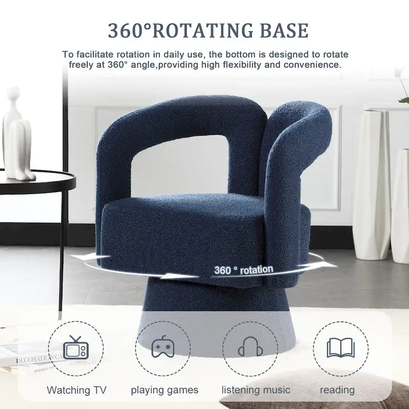 Fauteuil d'appoint pivotant à 360° en tissu bouclette, piètement en bois dur, assemblage en 15 minutes, 6 couleurs