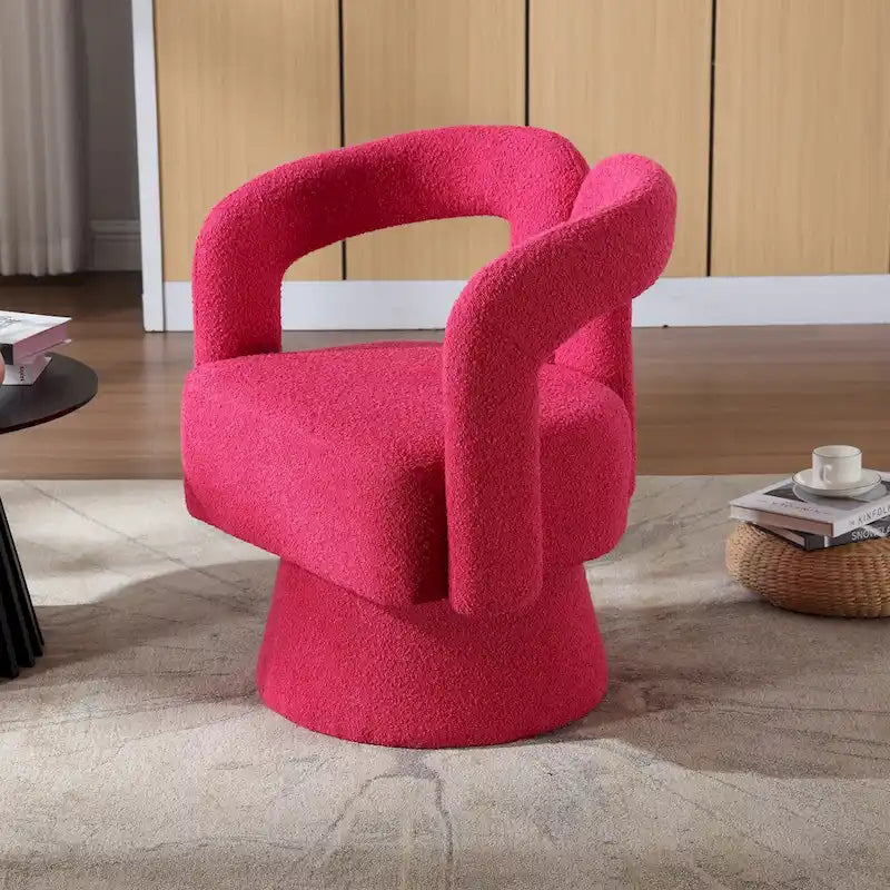 Fauteuil d'appoint pivotant à 360° en tissu bouclette, piètement en bois dur, assemblage en 15 minutes, 6 couleurs