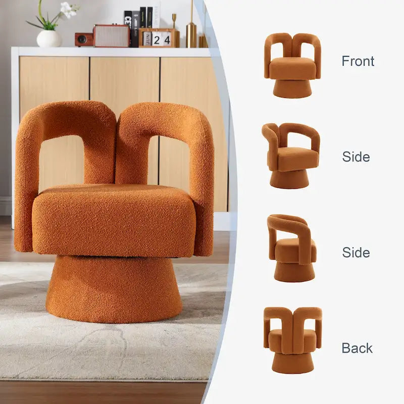 Fauteuil d'appoint pivotant à 360° en tissu bouclette, piètement en bois dur, assemblage en 15 minutes, 6 couleurs