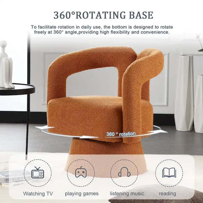 Fauteuil d'appoint pivotant à 360° en tissu bouclette, piètement en bois dur, assemblage en 15 minutes, 6 couleurs