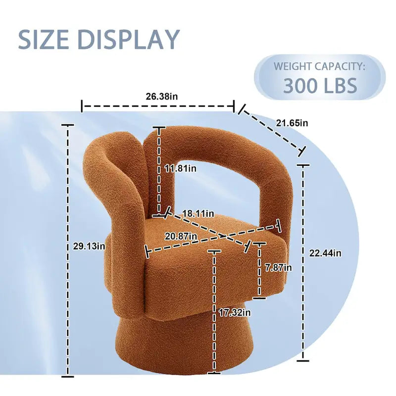 Fauteuil d'appoint pivotant à 360° en tissu bouclette, piètement en bois dur, assemblage en 15 minutes, 6 couleurs