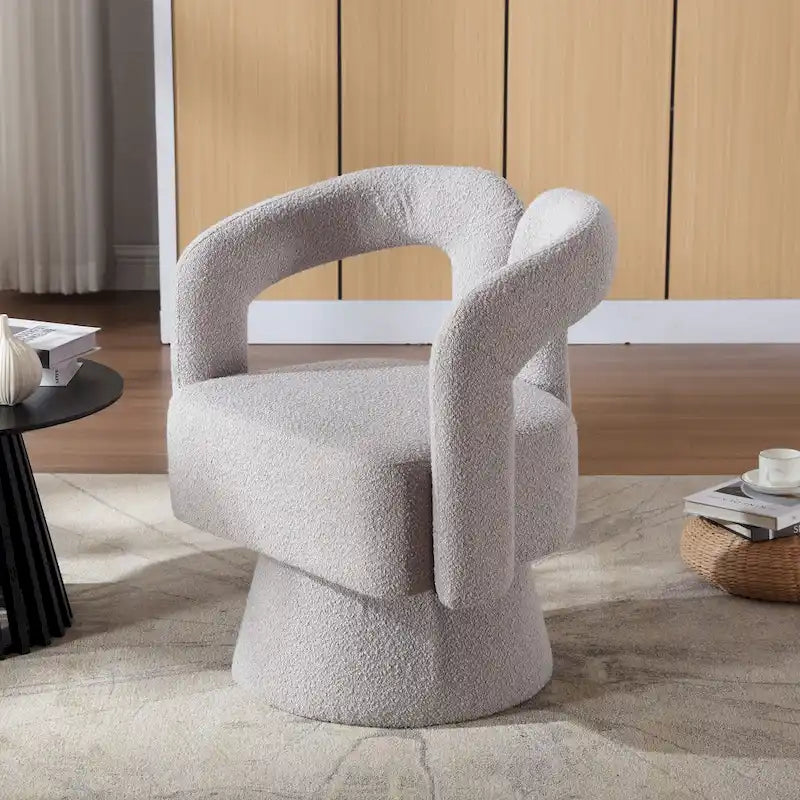 Fauteuil d'appoint pivotant à 360° en tissu bouclette, piètement en bois dur, assemblage en 15 minutes, 6 couleurs