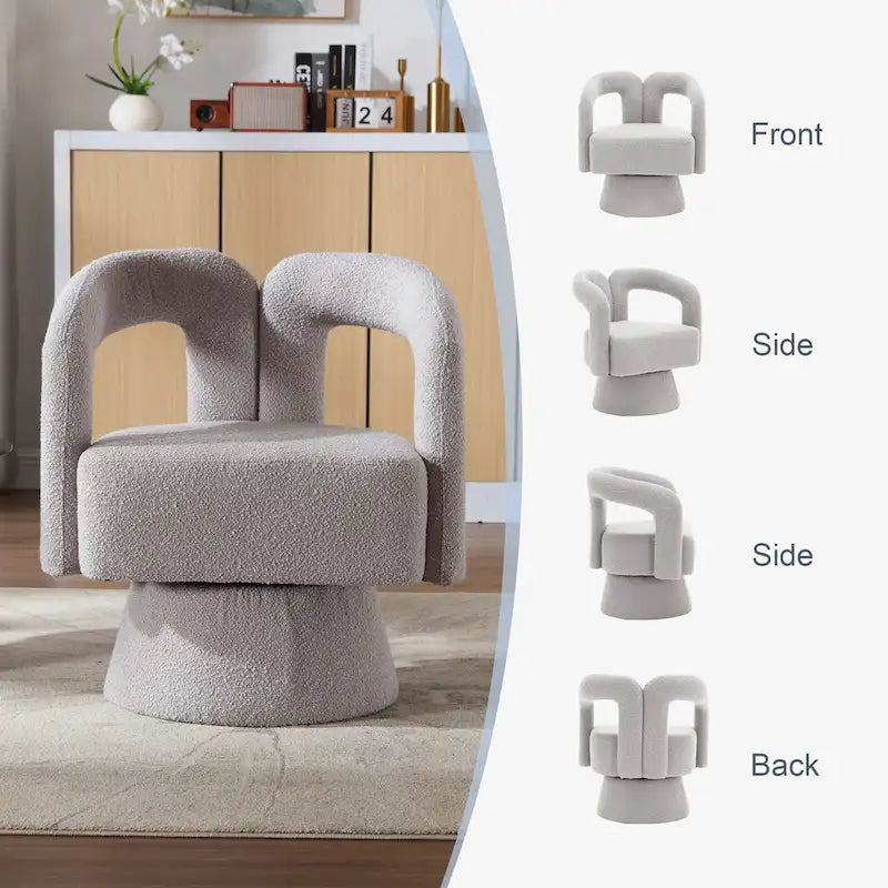 Fauteuil d'appoint pivotant à 360° en tissu bouclette, piètement en bois dur, assemblage en 15 minutes, 6 couleurs