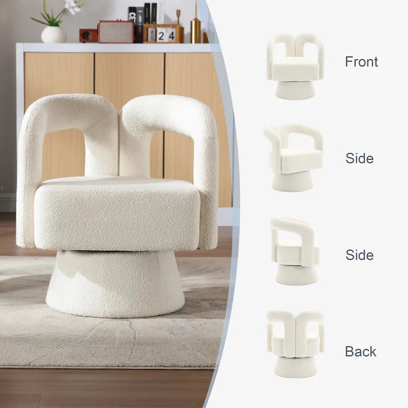 Fauteuil d'appoint pivotant à 360° en tissu bouclette, piètement en bois dur, assemblage en 15 minutes, 6 couleurs