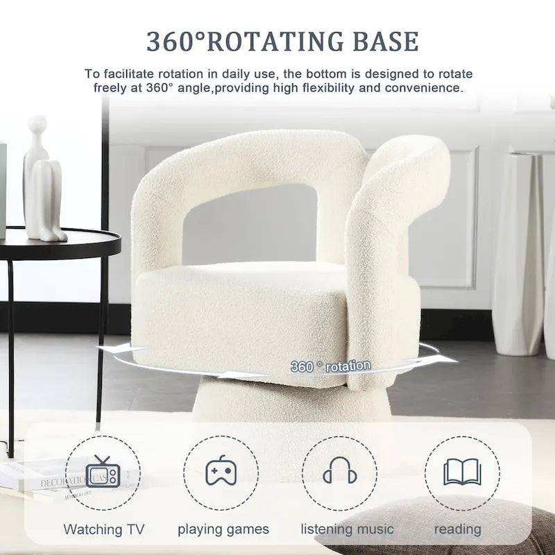 Fauteuil d'appoint pivotant à 360° en tissu bouclette, piètement en bois dur, assemblage en 15 minutes, 6 couleurs