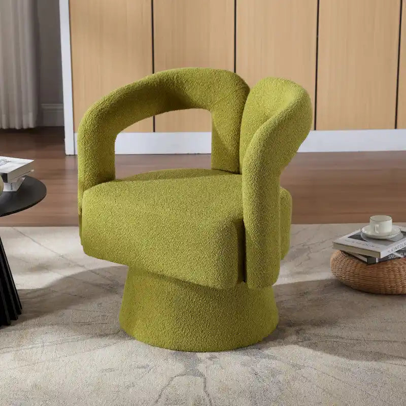 Fauteuil d'appoint pivotant à 360° en tissu bouclette, piètement en bois dur, assemblage en 15 minutes, 6 couleurs