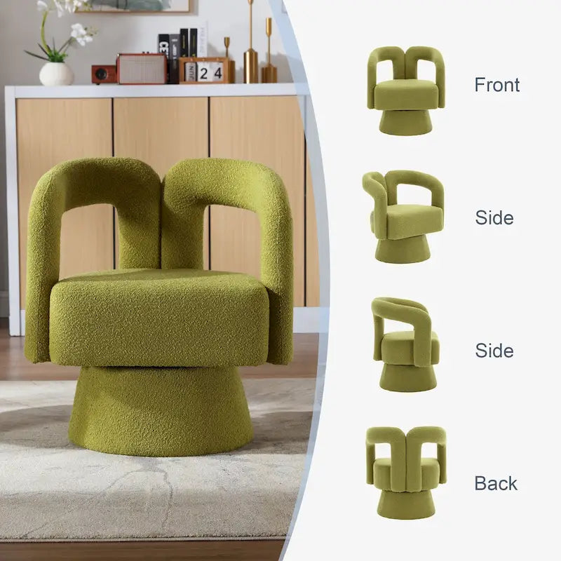 Fauteuil d'appoint pivotant à 360° en tissu bouclette, piètement en bois dur, assemblage en 15 minutes, 6 couleurs