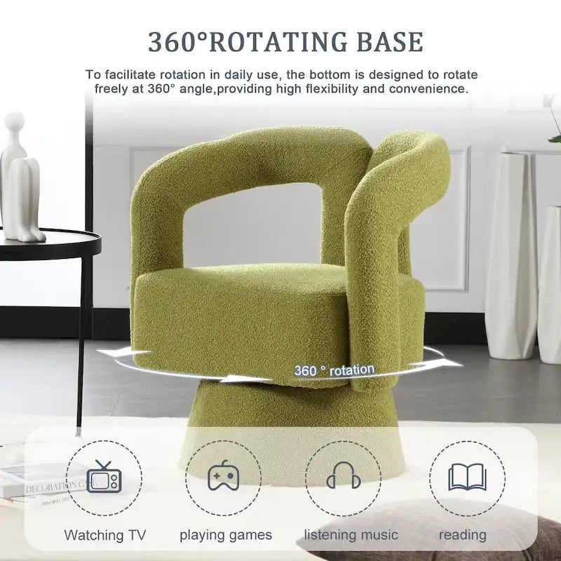 Fauteuil d'appoint pivotant à 360° en tissu bouclette, piètement en bois dur, assemblage en 15 minutes, 6 couleurs