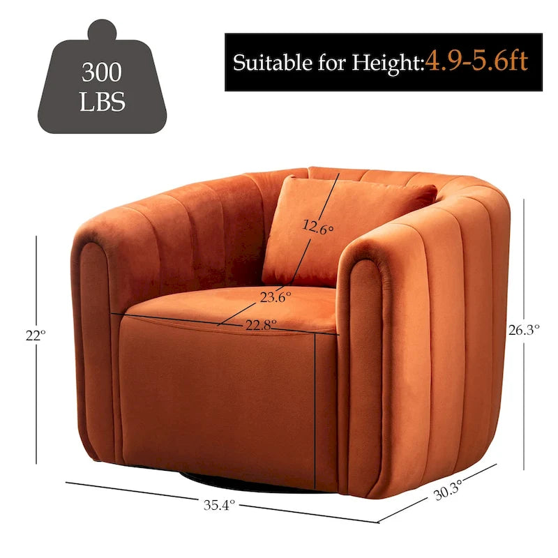 Fauteuil rond pivotant 360° en velours oversize avec coussin moelleux, idéal pour le salon ou la chambre.