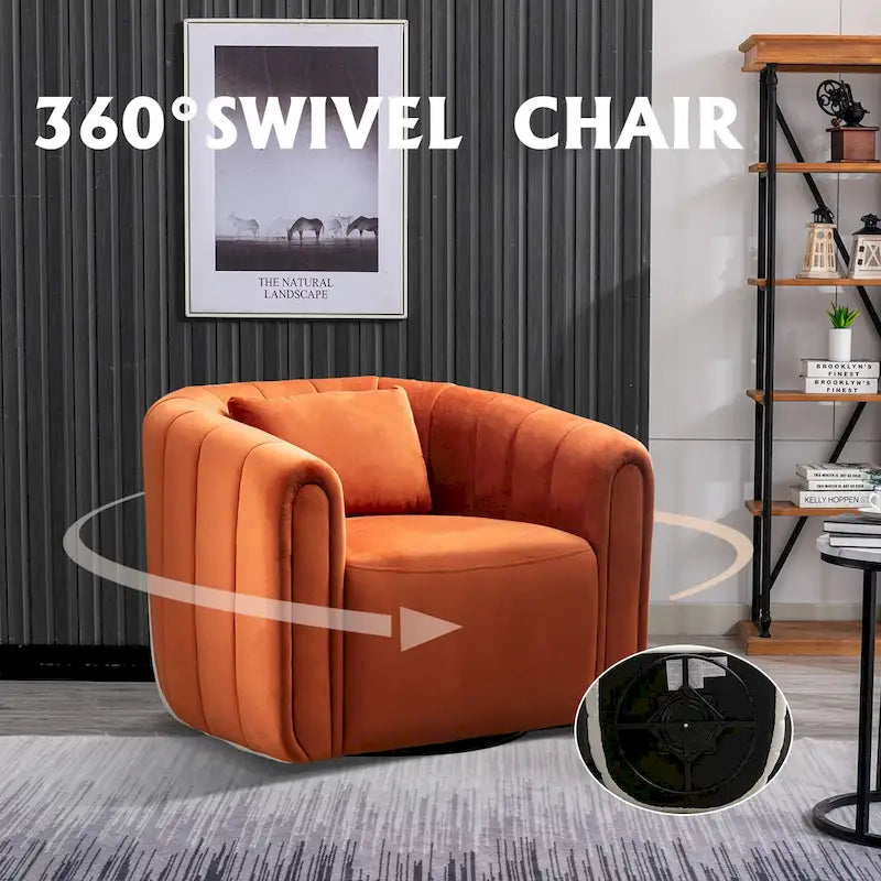 Fauteuil rond pivotant 360° en velours oversize avec coussin moelleux, idéal pour le salon ou la chambre.