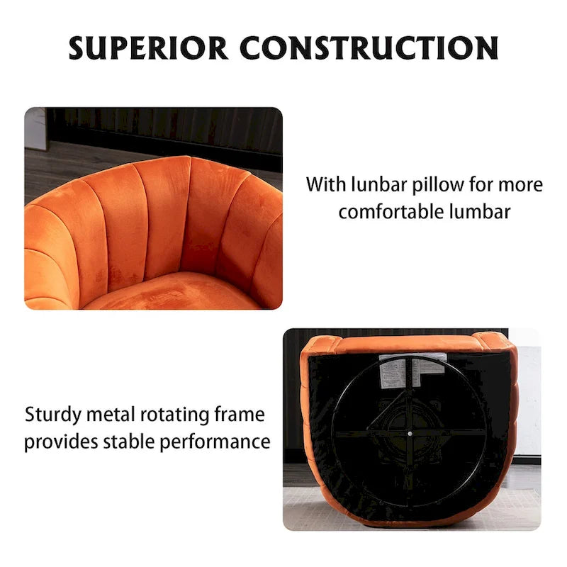 Fauteuil rond pivotant 360° en velours oversize avec coussin moelleux, idéal pour le salon ou la chambre.