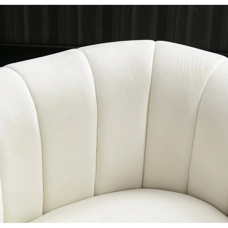 Fauteuil rond pivotant 360° en velours oversize avec coussin moelleux, idéal pour le salon ou la chambre.