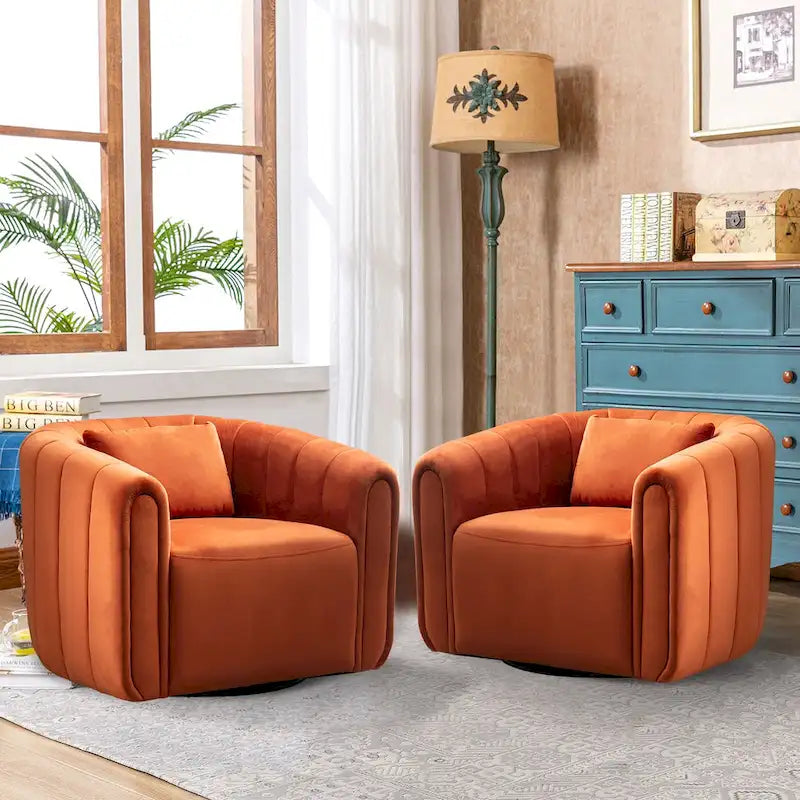 Fauteuil rond pivotant 360° en velours oversize avec coussin moelleux, idéal pour le salon ou la chambre.