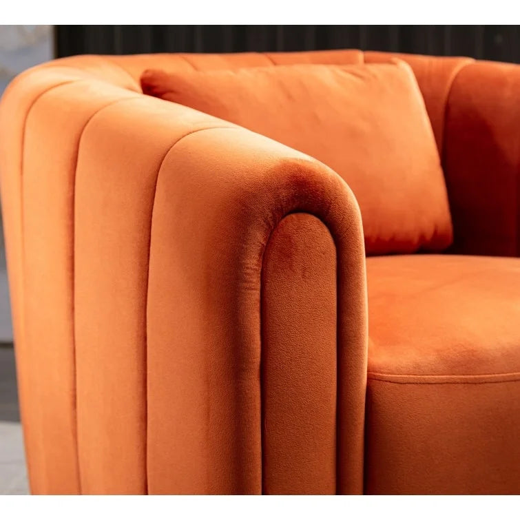Fauteuil rond pivotant 360° en velours oversize avec coussin moelleux, idéal pour le salon ou la chambre.