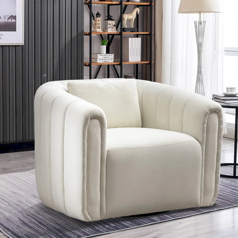 Fauteuil rond pivotant 360° en velours oversize avec coussin moelleux, idéal pour le salon ou la chambre.