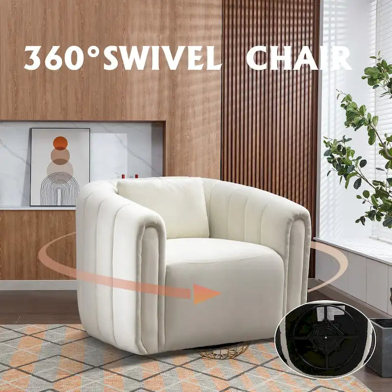 Fauteuil rond pivotant 360° en velours oversize avec coussin moelleux, idéal pour le salon ou la chambre.