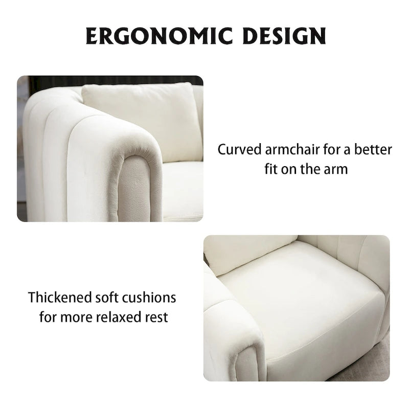 Fauteuil rond pivotant 360° en velours oversize avec coussin moelleux, idéal pour le salon ou la chambre.