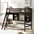 Lit mezzanine simple avec étagères de rangement, bureau et échelle