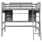 Lit mezzanine simple avec étagères de rangement, bureau et échelle