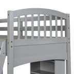 Lit mezzanine simple avec étagères de rangement, bureau et échelle