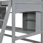 Lit mezzanine simple avec étagères de rangement, bureau et échelle