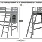 Lit mezzanine simple avec étagères de rangement, bureau et échelle