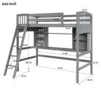 Lit mezzanine simple avec étagères de rangement, bureau et échelle