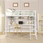 Lit mezzanine simple avec étagères de rangement, bureau et échelle