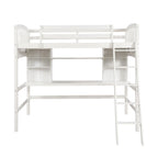 Lit mezzanine simple avec étagères de rangement, bureau et échelle
