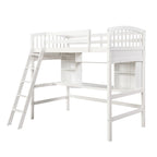 Lit mezzanine simple avec étagères de rangement, bureau et échelle