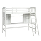 Lit mezzanine simple avec étagères de rangement, bureau et échelle