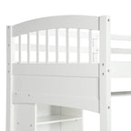 Lit mezzanine simple avec étagères de rangement, bureau et échelle