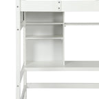 Lit mezzanine simple avec étagères de rangement, bureau et échelle