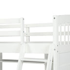 Lit mezzanine simple avec étagères de rangement, bureau et échelle